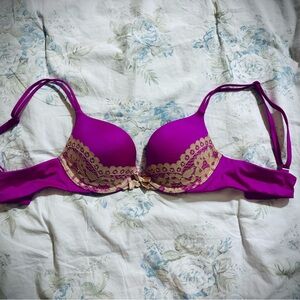 Magenta and Gold Lace Trim Bra